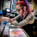 What are the best ink colors for tattoos - A lady deciding on a color palette for her full slee caa ac e fdcc - 030124 tattoovalue.net 058