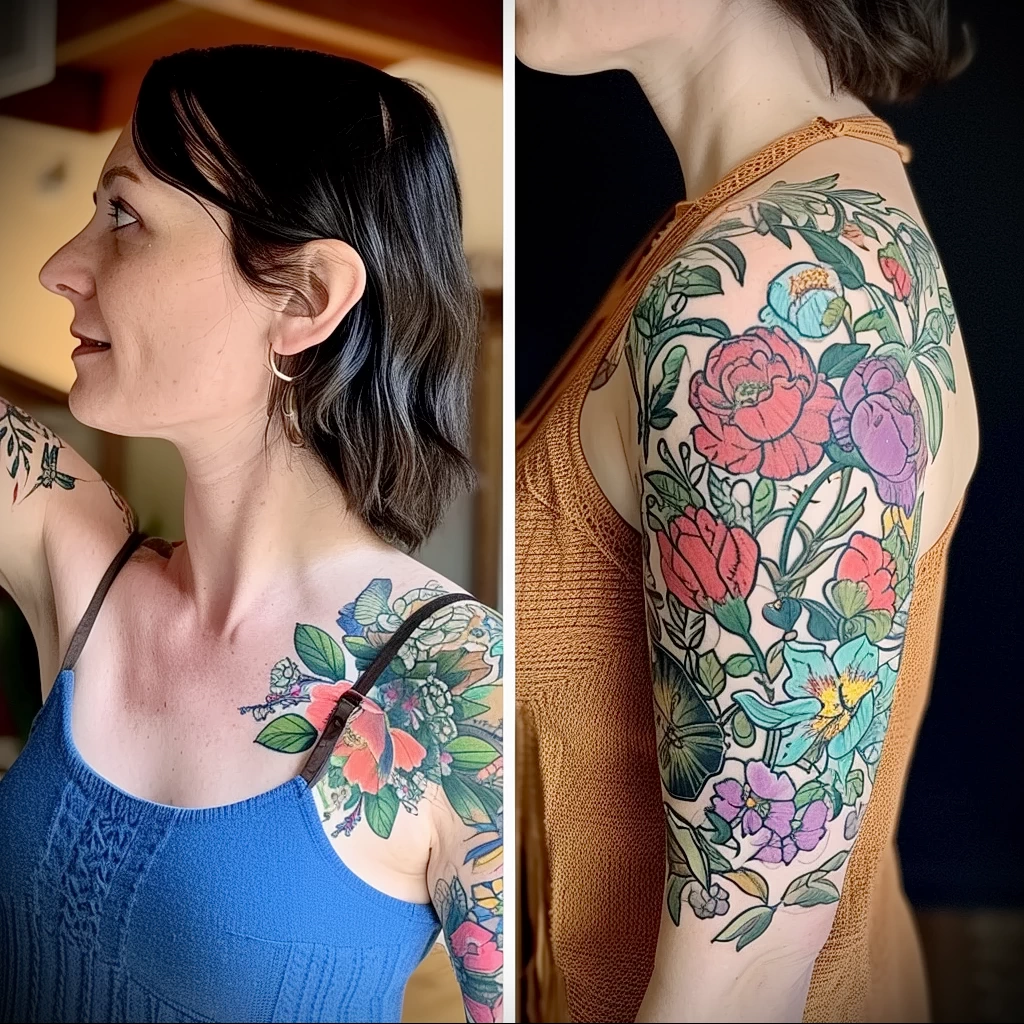 What are the best ink colors for tattoos - A lady showing a before and after of her colorful ta edbe c ccf a effbce - 030124 tattoovalue.net 065