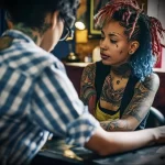 What are the best ink colors for tattoos - A person consulting a tattoo artist about color rete ca bfb ad bf bf _1 - 030124 tattoovalue.net 098