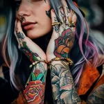 What are the best ink colors for tattoos - A person with a diverse range of colored tattoos sho de c e cc - 030124 tattoovalue.net 142