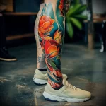 What are the best ink colors for tattoos - A stunning colorful leg tattoo displayed while walki def de f bfab fffc _1_2_3 - 030124 tattoovalue.net 172