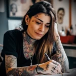 What are the best ink colors for tattoos - A woman discussing how a tattoo color will age over bdbc ec afa addfd _1 - 030124 tattoovalue.net 242