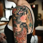 What are the best ink colors for tattoos - A woman with a neo traditional tattoo featuring rich ebefbdf ca d dcd bdcaba - 030124 tattoovalue.net 284