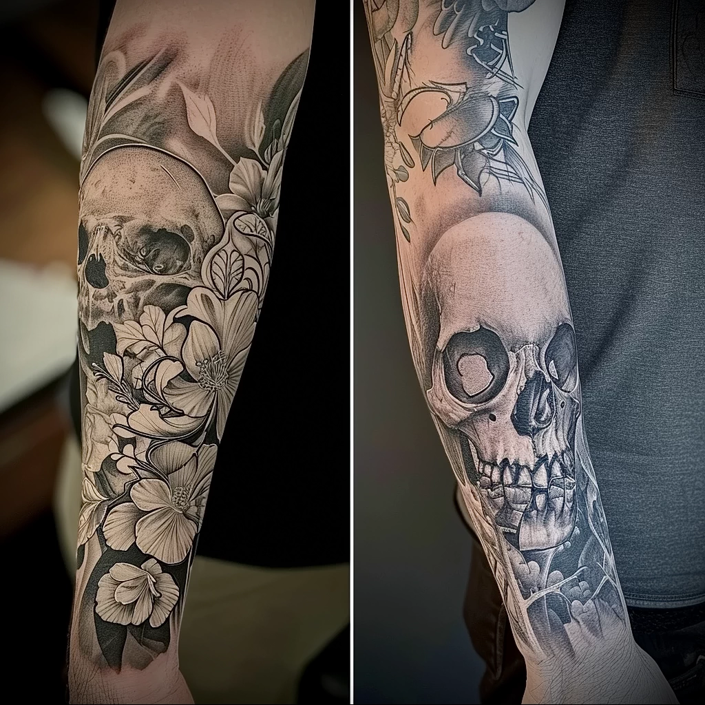 What are the best ink colors for tattoos - Comparison of a healed colored tattoo and a black an