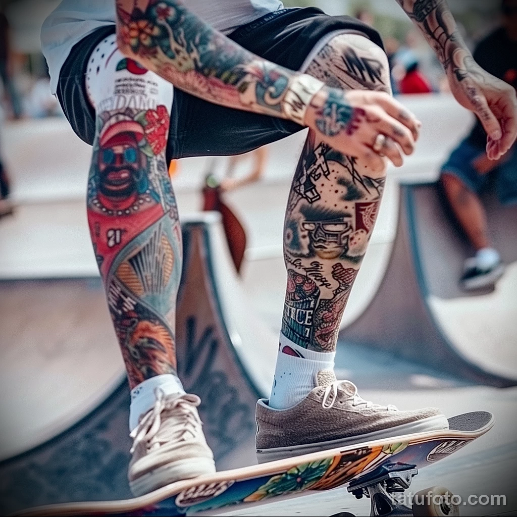 tattoo and career - A skateboarder with skate park tattoos on their legs ba d a bcaab _1_2 - 140224 tattoovalue.net 065