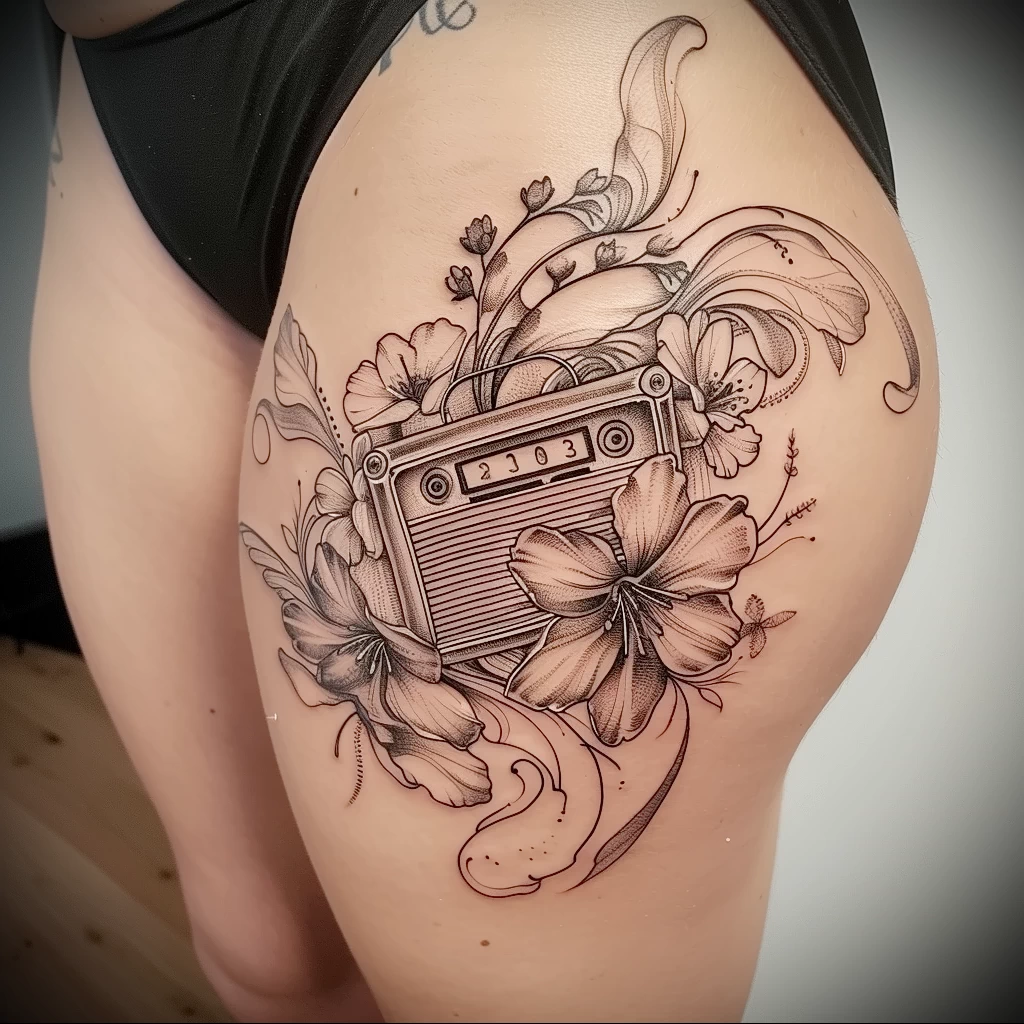 tattoo drawing about radio - Realistic sketch of a vintage radio set inked on the cba dd bc dafcc - 130224 tattoovalue.net 094