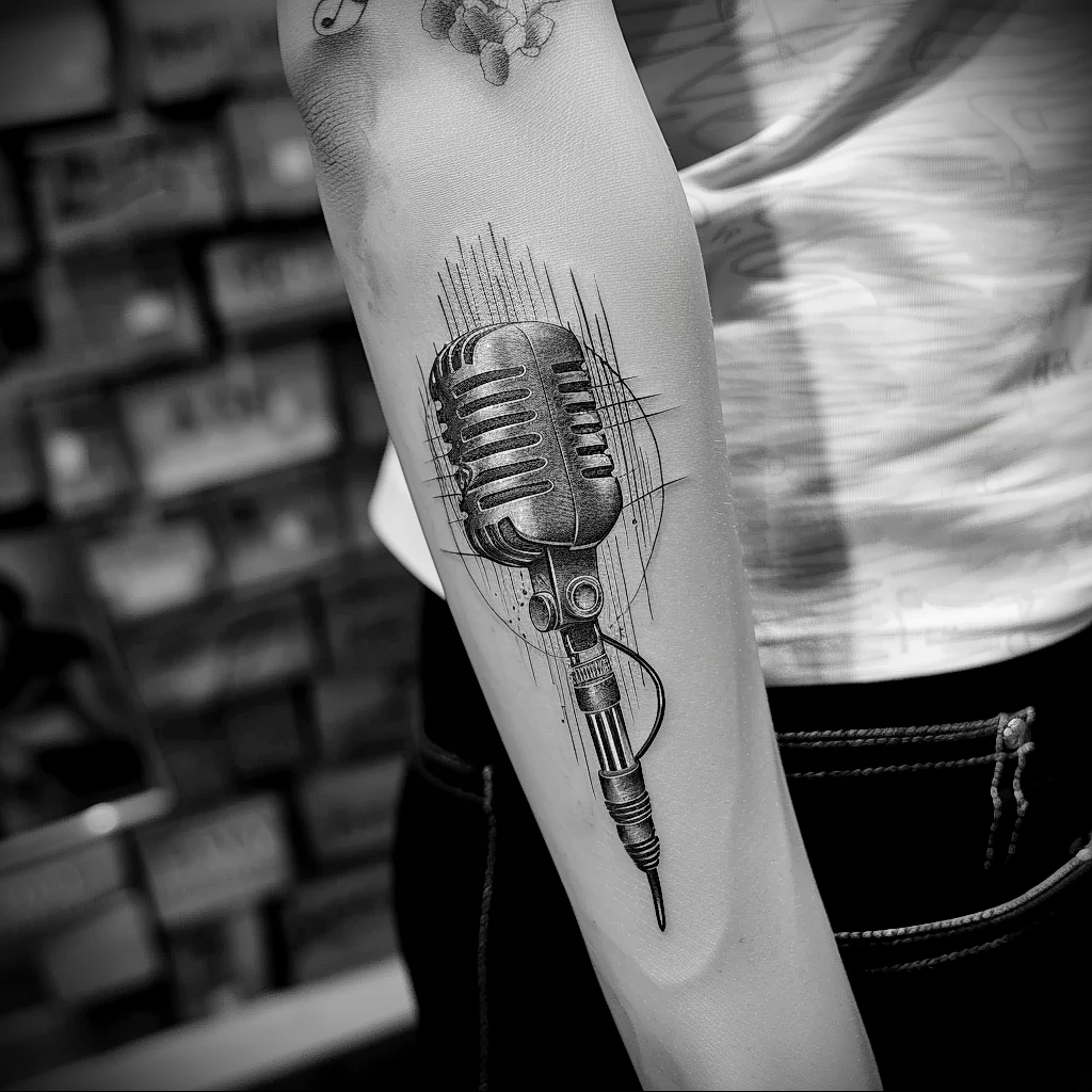 tattoo drawing about radio - Realistic tattoo idea showcasing a classic microphon ad ae eb cd cce - 130224 tattoovalue.net 161
