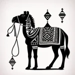 Blackwork camel tattoo with geometric patterns and decorative elements, inspired by traditional tribal art. A striking and symbolic tattoo design.