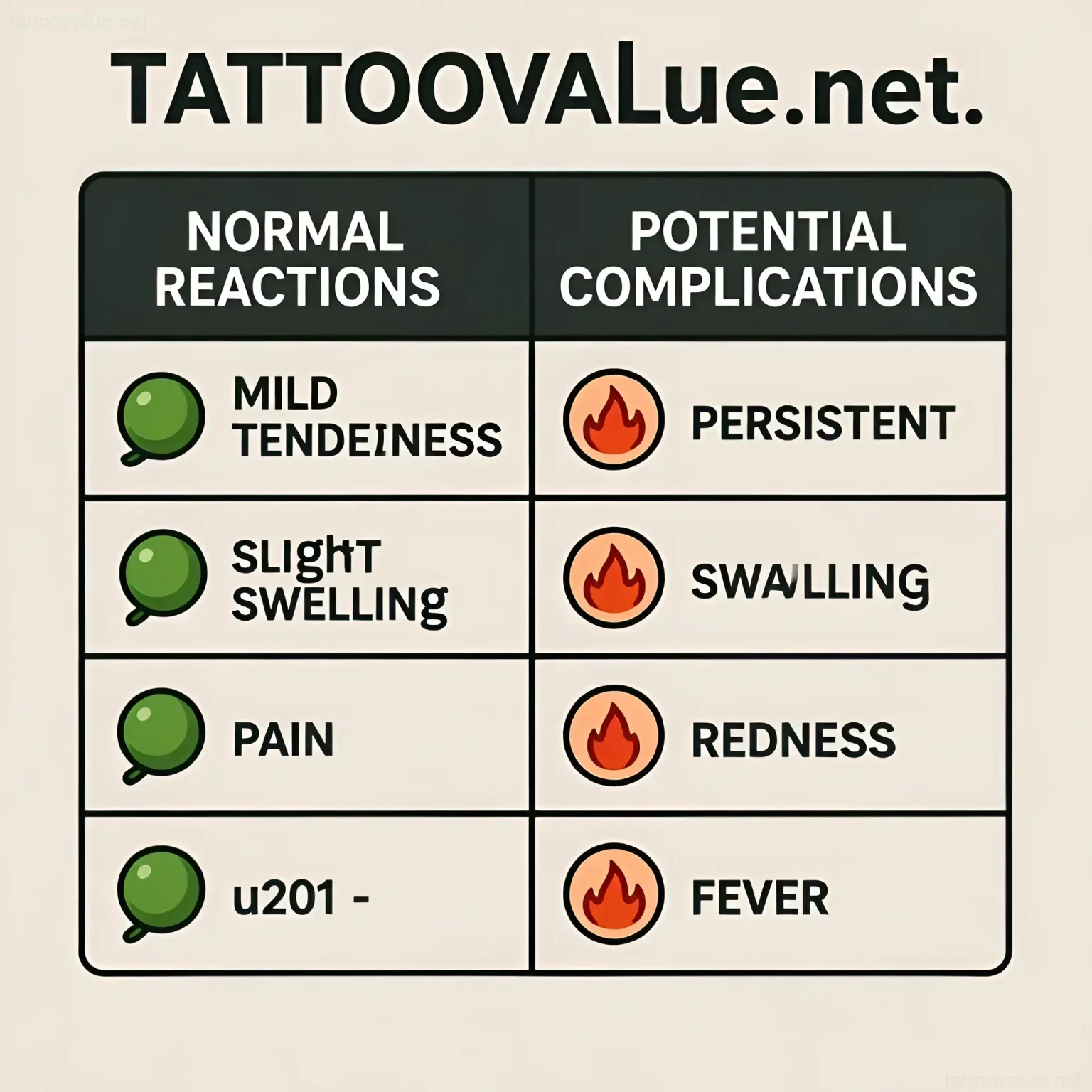 Изображение раздела 'When to Worry: Distinguishing Normal Reactions from Potential Complications (Table Included)' в статье про Can tattoos cause swollen lymph nodes years later?