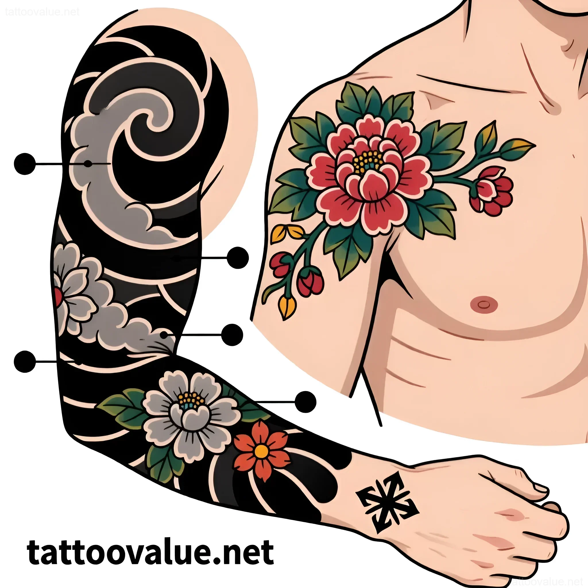 Изображение раздела 'Best Placement Options for Black & Grey and Color Tattoos – Where Will Your Art Shine?' в статье про How to choose between a black & grey vs. a color t