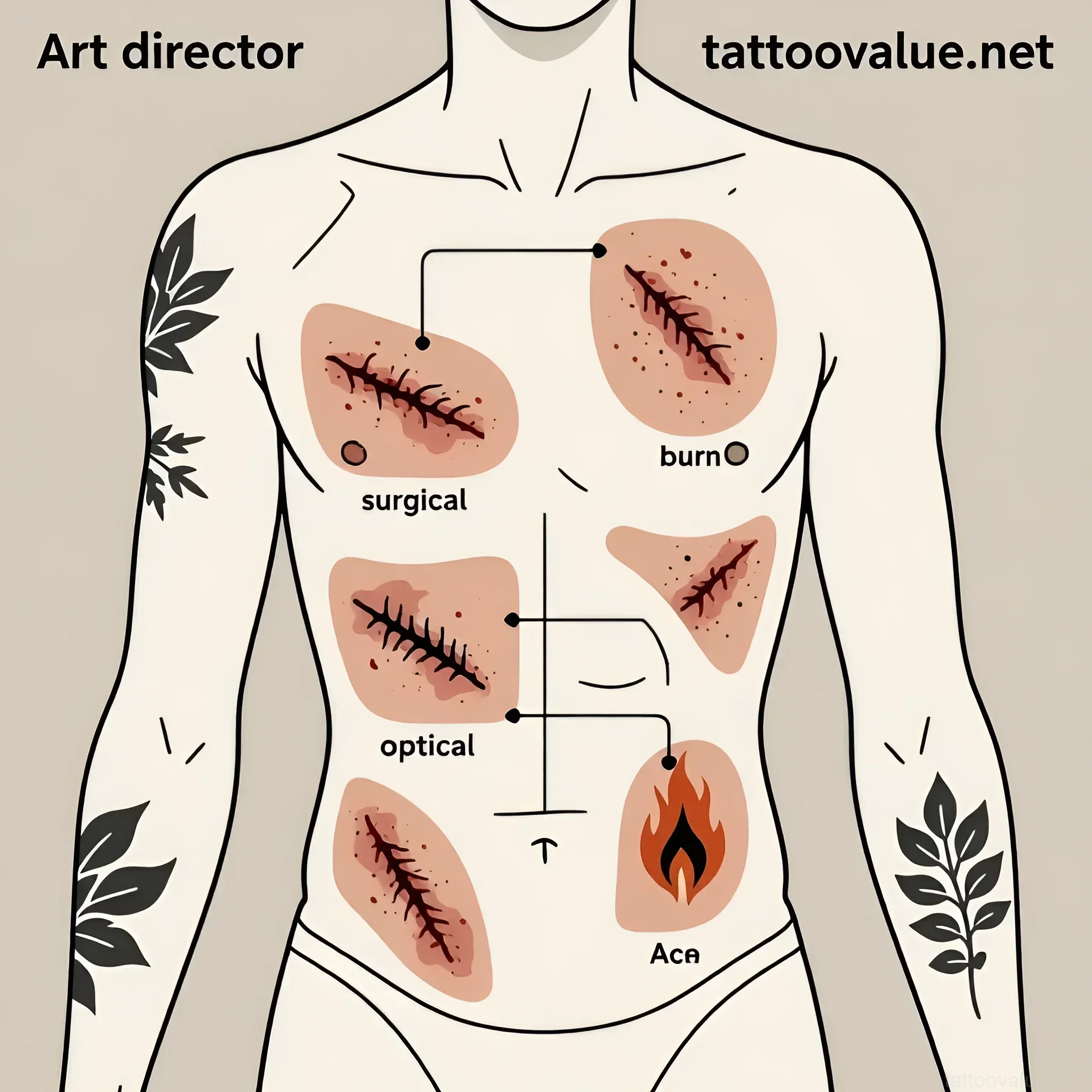 Изображение раздела 'Optimal Tattoo Placement Over Scars: Considerations & Body Mapping' в статье про How to design tattoos that effectively cover sever