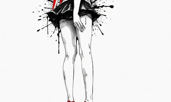 Legs of a girl in a short skirt on high heels... - tattoo sketch (№1751045283_0, 27.06.2025 17:28) — tattoovalue.net