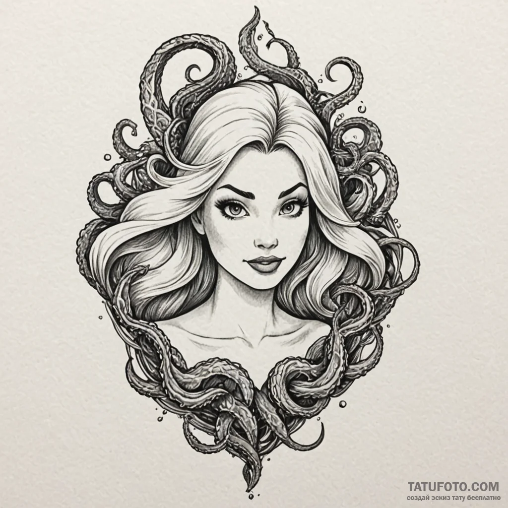 A neo-traditional tattoo of ursula from the l... - tattoo sketch (№1751046030_0, 27.06.2025 17:40) — tattoovalue.net