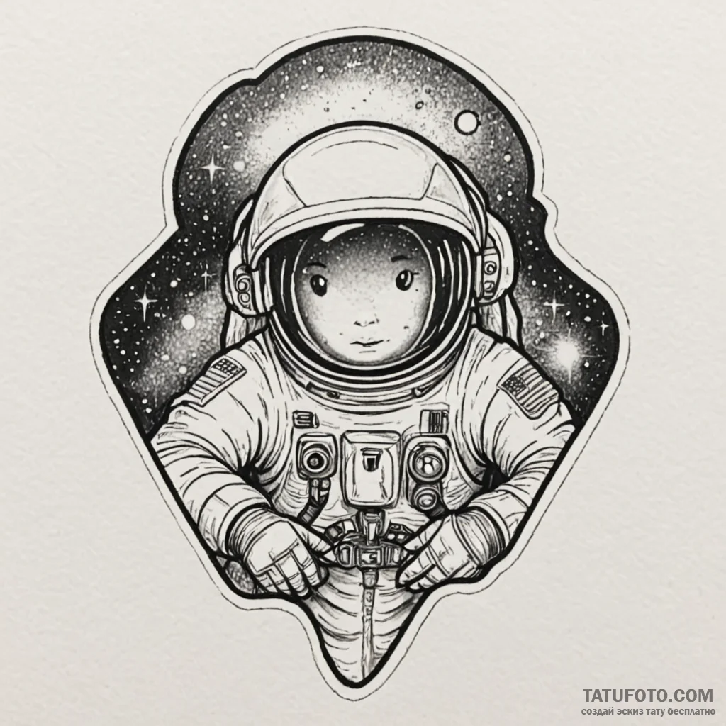 Astronaut with a cracked helmet revealing a g... - tattoo sketch (№1751046941_0, 27.06.2025 17:55) — tattoovalue.net