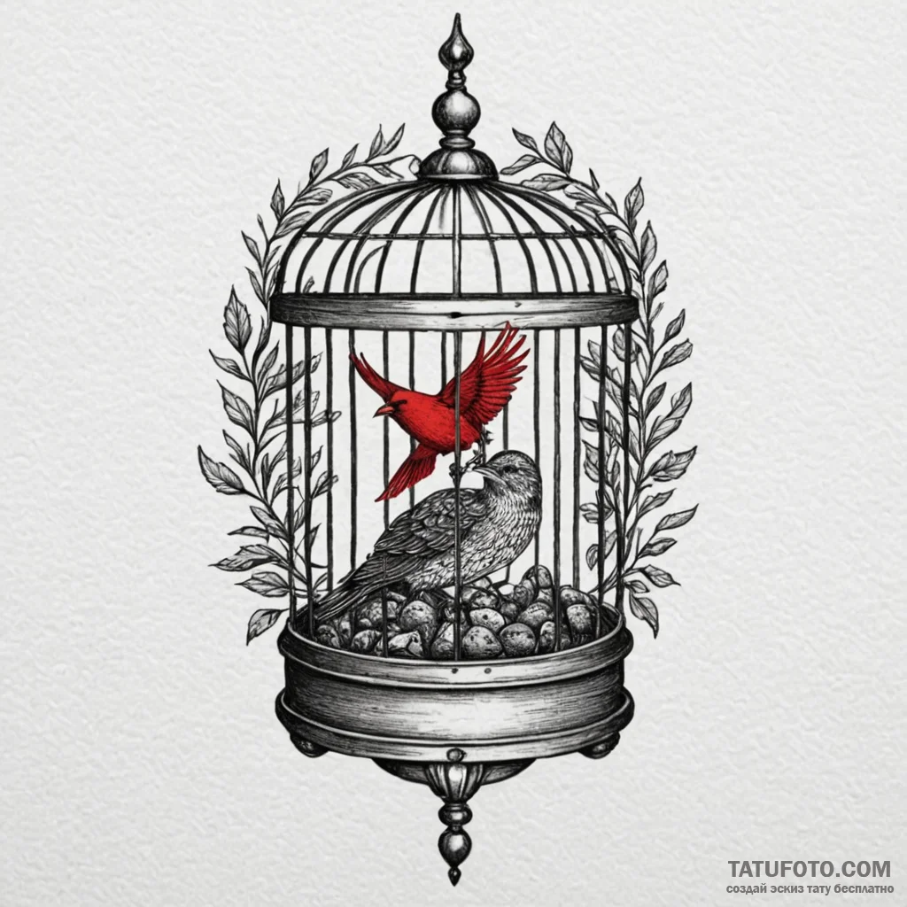 Bird and cage, tattoo flash sheet design, mod... - tattoo sketch (№1751047402_0, 27.06.2025 18:03) — tattoovalue.net