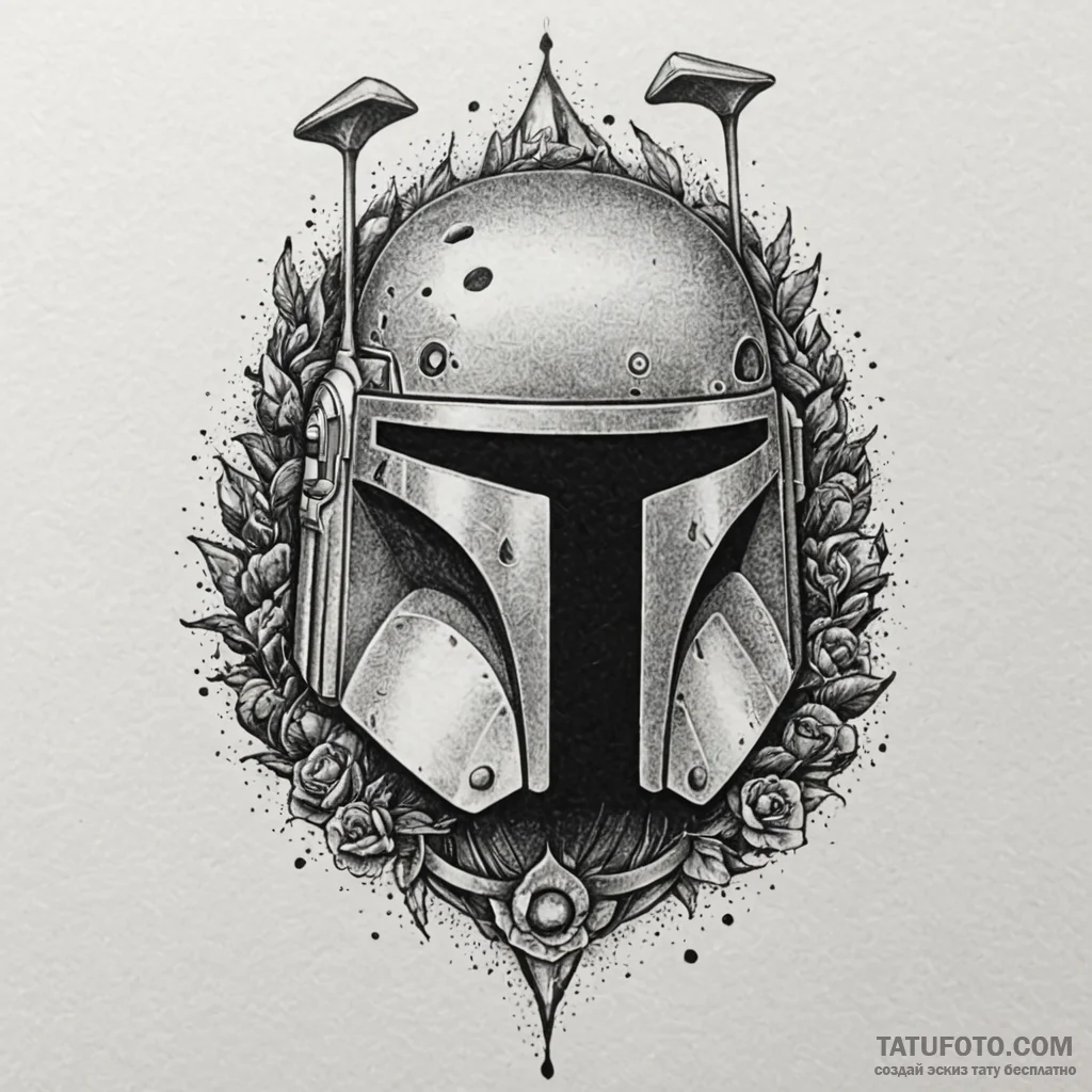 Neo-traditional tattoo sketch of boba fett's... - tattoo sketch (№1751047522_0, 27.06.2025 18:05) — tattoovalue.net