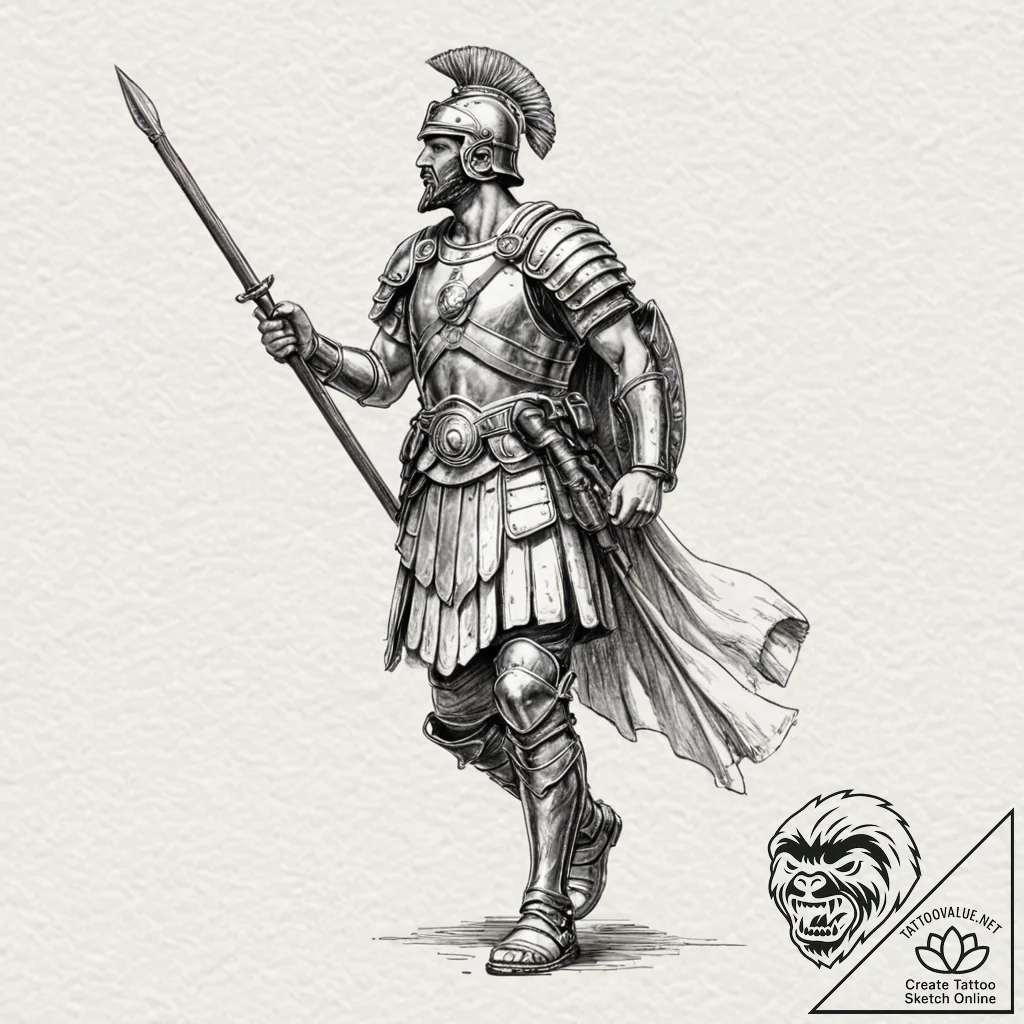Roman legionary, concept art for tattoo, dyna... - tattoo sketch (№1751047864_0, 27.06.2025 18:11) — tattoovalue.net