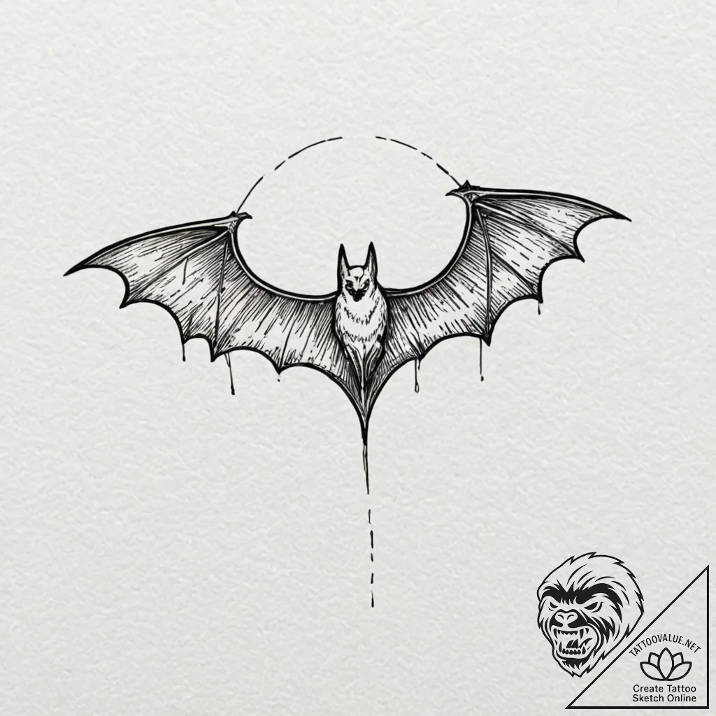 A neo-traditional tattoo of the bat-signal in... - tattoo sketch (№1751048949_0, 27.06.2025 18:29) — tattoovalue.net