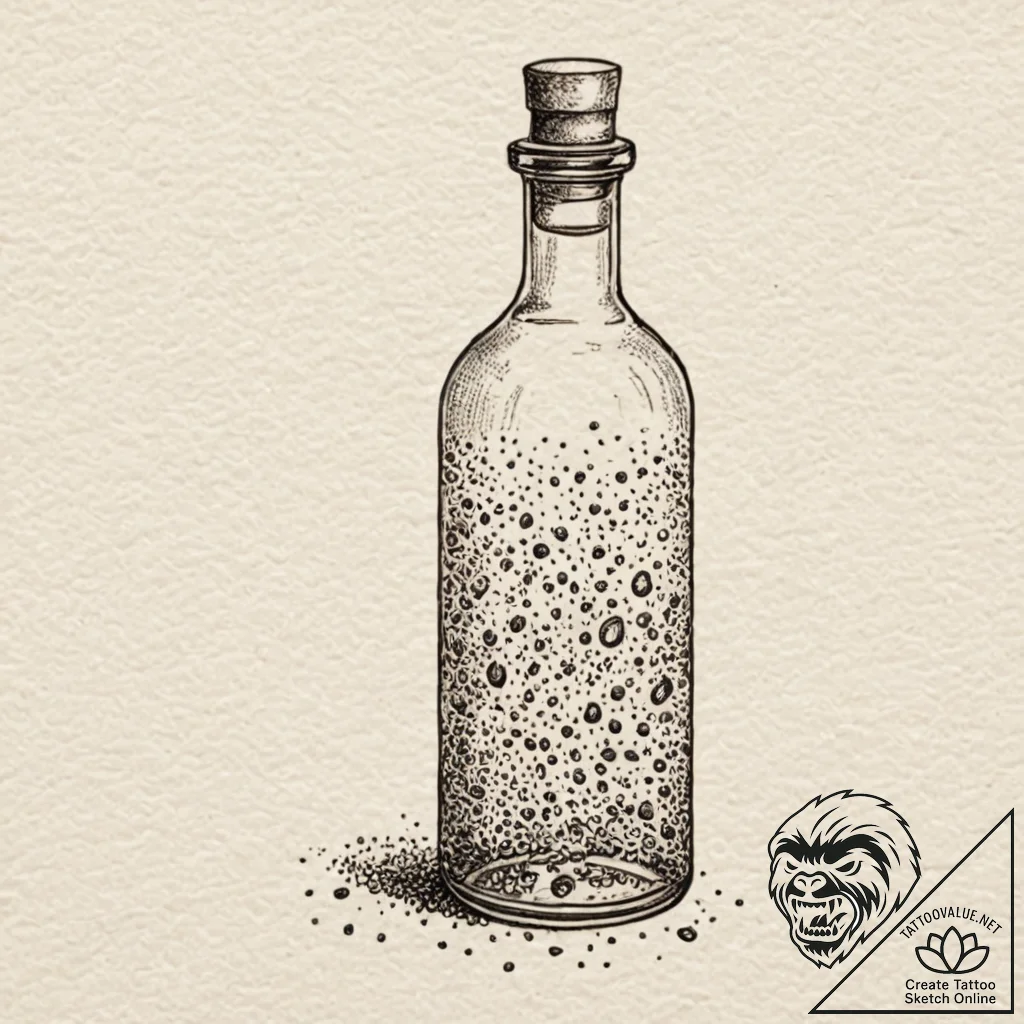 A linework tattoo of a bottle of felix felici... - tattoo sketch (№1751049055_0, 27.06.2025 18:30) — tattoovalue.net