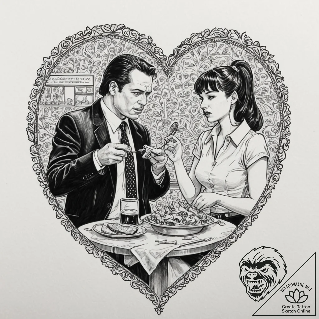 A sketch of the "i love you, honey bunny" sce... - tattoo sketch (№1751049164_0, 27.06.2025 18:32) — tattoovalue.net