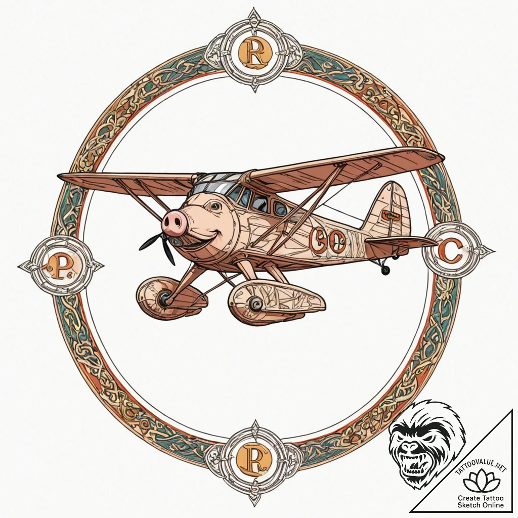 A graphic novel panel of porco rosso, the pig... - tattoo sketch (№1751050077_0, 27.06.2025 18:47) — tattoovalue.net
