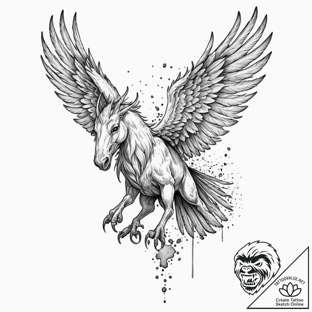 A neo-traditional tattoo of buckbeak the hipp... - tattoo sketch (№1751050937_0, 27.06.2025 19:02) — tattoovalue.net