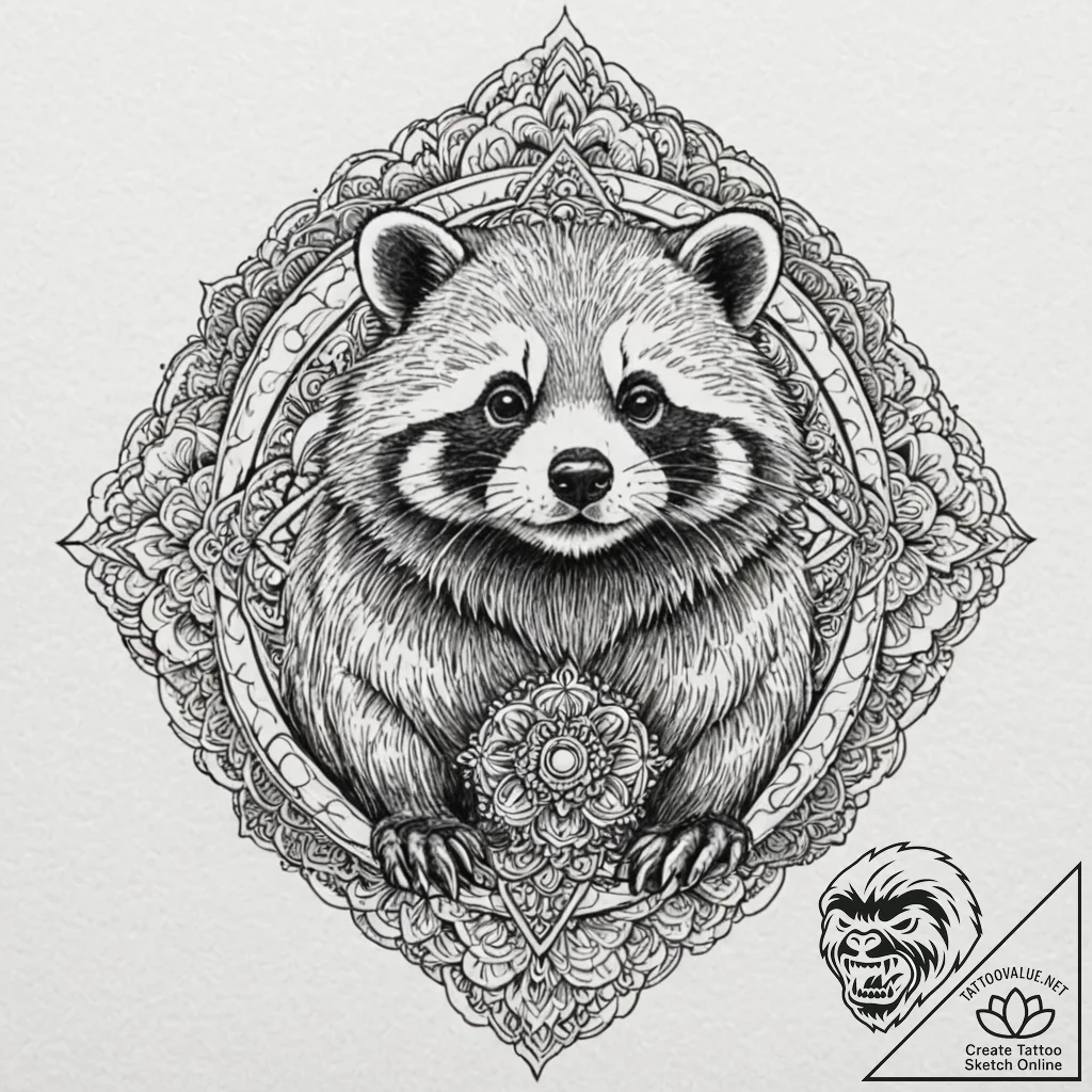 Tanuki, ink illustration for tattoo, highly d... - tattoo sketch (№1751051035_0, 27.06.2025 19:03) — tattoovalue.net