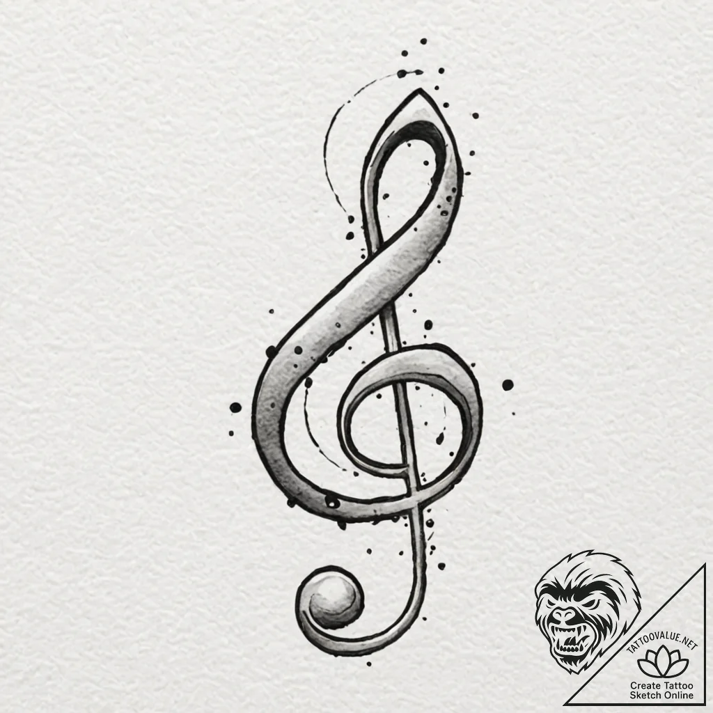 Treble clef, concept art for tattoo, subtle d... - tattoo sketch (№1751051159_0, 27.06.2025 19:05) — tattoovalue.net