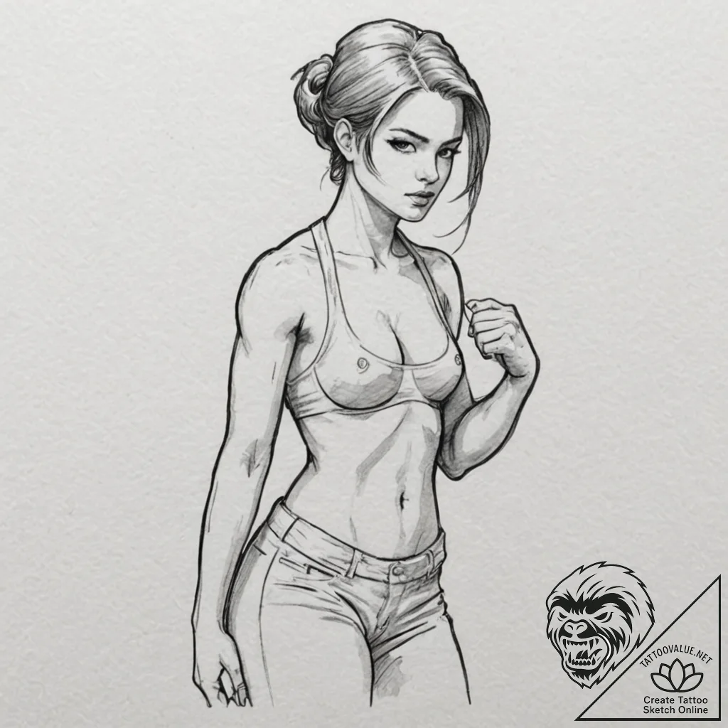 A sketch of the "final girl" trope, a determi... - tattoo sketch (№1751051267_0, 27.06.2025 19:07) — tattoovalue.net