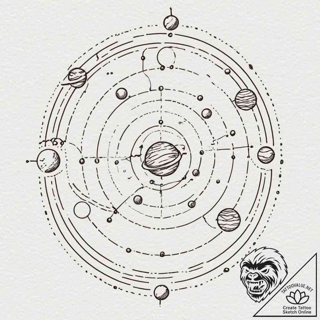 Solar system model (orrery), tattoo drawing o... - tattoo sketch (№1751051672_0, 27.06.2025 19:14) — tattoovalue.net