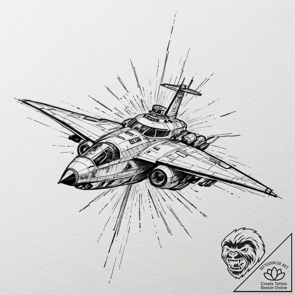 A linework tattoo of the rocinante ship from... - tattoo sketch (№1751051898_0, 27.06.2025 19:18) — tattoovalue.net