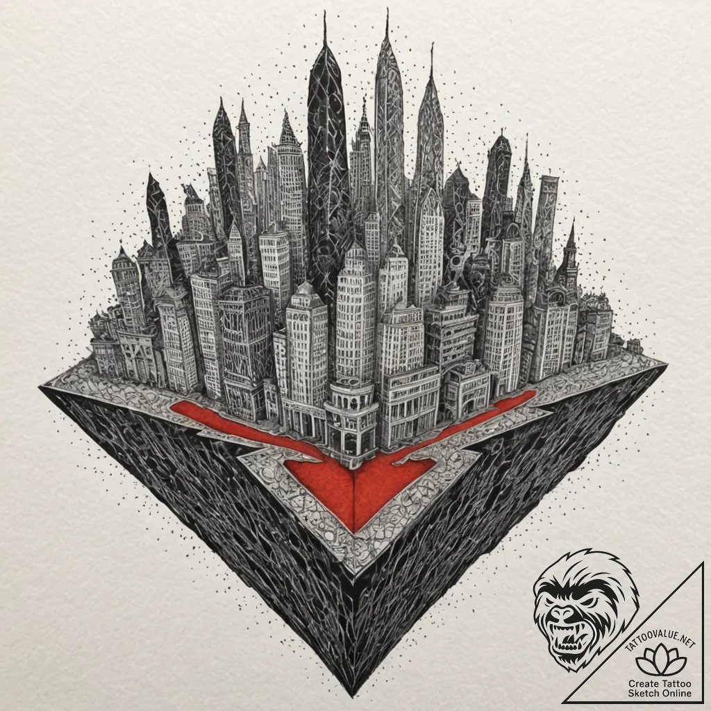A watercolor sketch of the folded city scene... - tattoo sketch (№1751052421_0, 27.06.2025 19:27) — tattoovalue.net