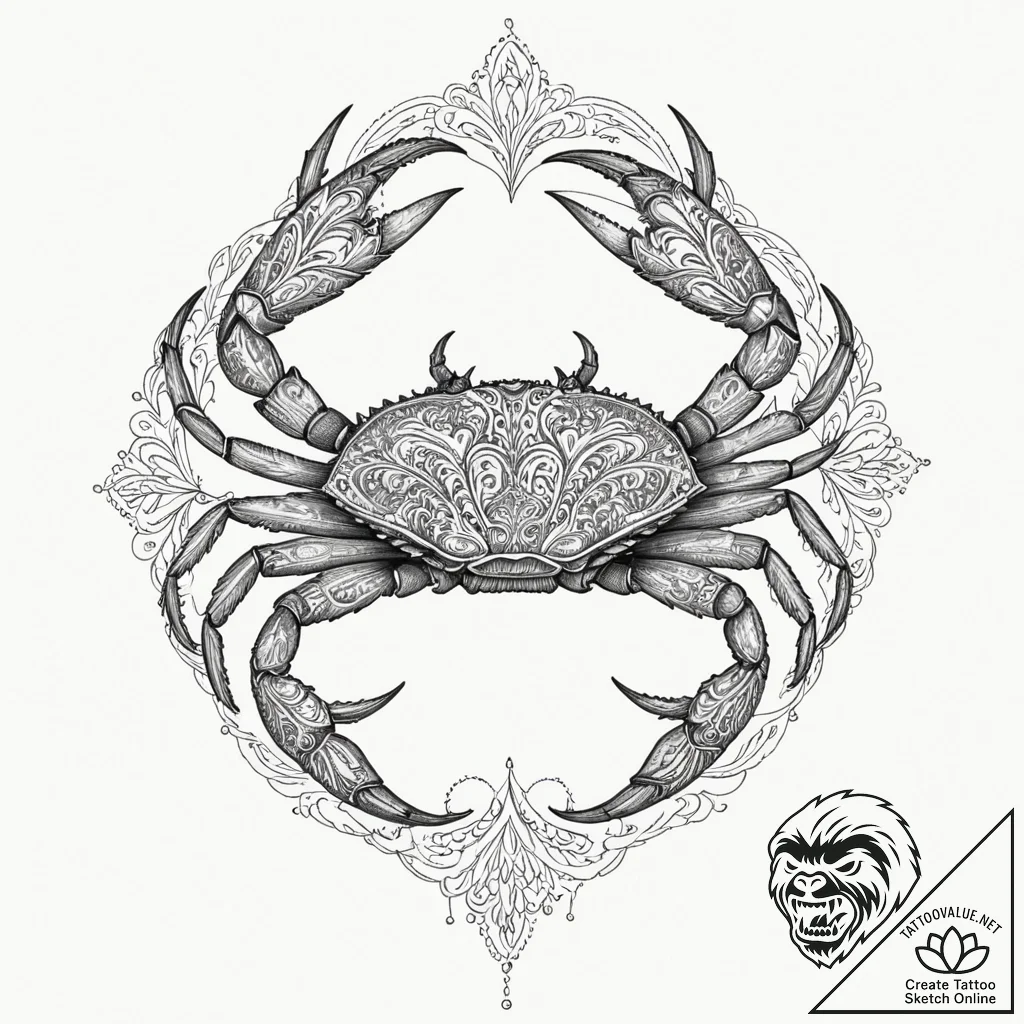 Crab, tattoo drawing outline, highly detailed... - tattoo sketch (№1751052950_0, 27.06.2025 19:35) — tattoovalue.net