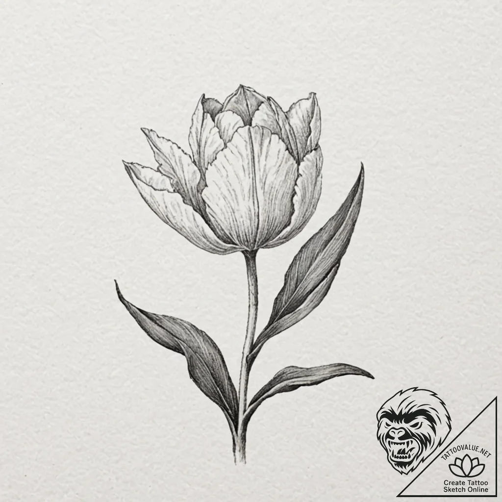 Tulip, artistic tattoo sketch, studio lightin... - tattoo sketch (№1751053382_0, 27.06.2025 19:43) — tattoovalue.net