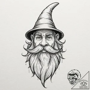 A neo-traditional tattoo of a gnome, with a l… – tattoo sketch (№1751053484_0, 27.06.2025 19:44) — tattoovalue.net