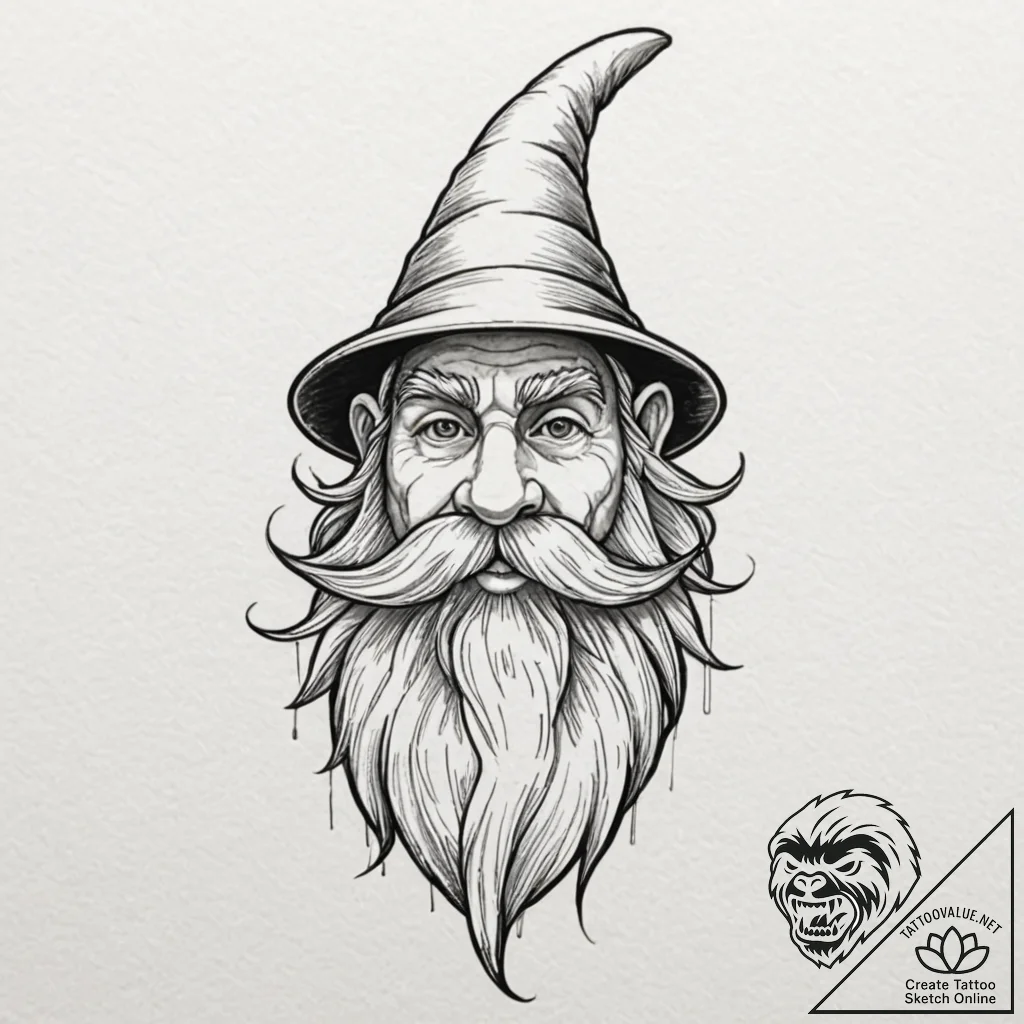 A neo-traditional tattoo of a gnome, with a l... - tattoo sketch (№1751053484_0, 27.06.2025 19:44) — tattoovalue.net