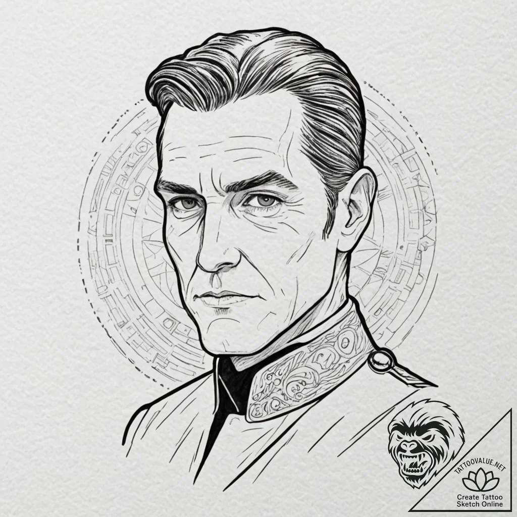 A graphic novel style portrait of grand admir... - tattoo sketch (№1751053879_0, 27.06.2025 19:51) — tattoovalue.net