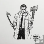 A trash polka portrait of patrick bateman fro… – tattoo sketch (№1751053991_0, 27.06.2025 19:53) — tattoovalue.net