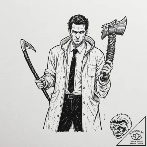 A trash polka portrait of patrick bateman fro… – tattoo sketch (№1751053991_0, 27.06.2025 19:53) — tattoovalue.net