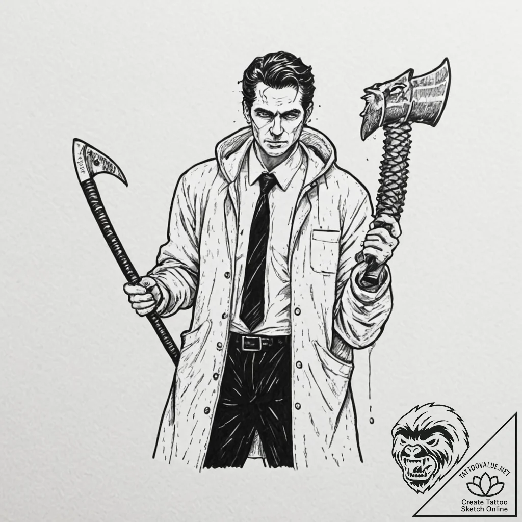 A trash polka portrait of patrick bateman fro... - tattoo sketch (№1751053991_0, 27.06.2025 19:53) — tattoovalue.net