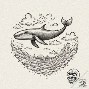 A whale swimming through clouds, tattoo flash… – tattoo sketch (№1751054099_0, 27.06.2025 19:54) — tattoovalue.net