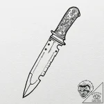 Knife, ink illustration for tattoo, clean lin… – tattoo sketch (№1751054875_0, 27.06.2025 20:07) — tattoovalue.net