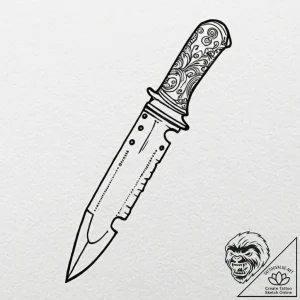 Knife, ink illustration for tattoo, clean lin… – tattoo sketch (№1751054875_0, 27.06.2025 20:07) — tattoovalue.net