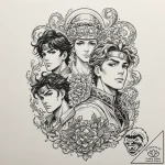 A trash polka tattoo of the main characters f… – tattoo sketch (№1751055095_0, 27.06.2025 20:11) — tattoovalue.net