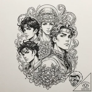 A trash polka tattoo of the main characters f… – tattoo sketch (№1751055095_0, 27.06.2025 20:11) — tattoovalue.net