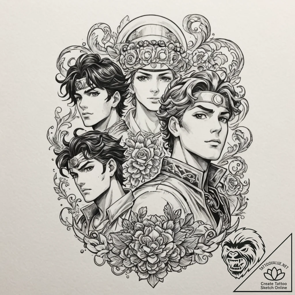 A trash polka tattoo of the main characters f... - tattoo sketch (№1751055095_0, 27.06.2025 20:11) — tattoovalue.net
