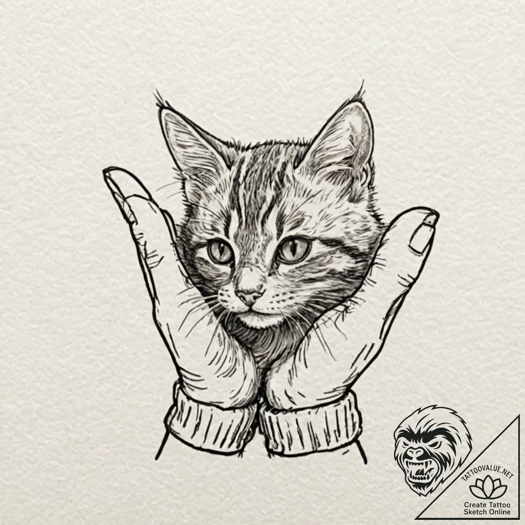 A minimalist tattoo of the "kitten mittens" f... - tattoo sketch (№1751055280_0, 27.06.2025 20:14) — tattoovalue.net