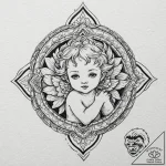 Cherub, tattoo drawing outline, rough sketchy… – tattoo sketch (№1751055676_0, 27.06.2025 20:21) — tattoovalue.net