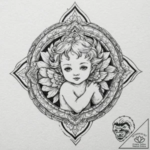 Cherub, tattoo drawing outline, rough sketchy… – tattoo sketch (№1751055676_0, 27.06.2025 20:21) — tattoovalue.net