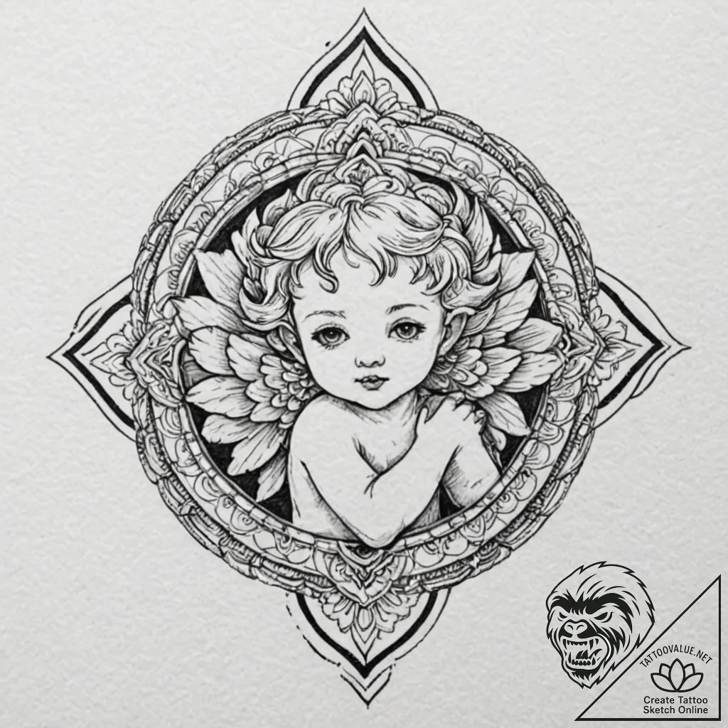 Cherub, tattoo drawing outline, rough sketchy... - tattoo sketch (№1751055676_0, 27.06.2025 20:21) — tattoovalue.net